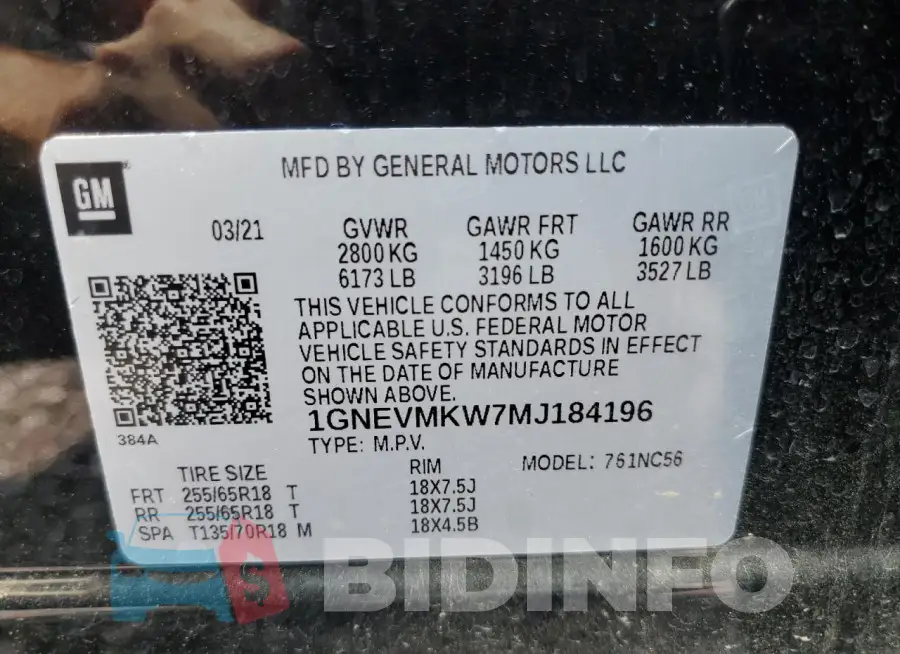 1GNEVMKW7MJ184196 Photo# 13