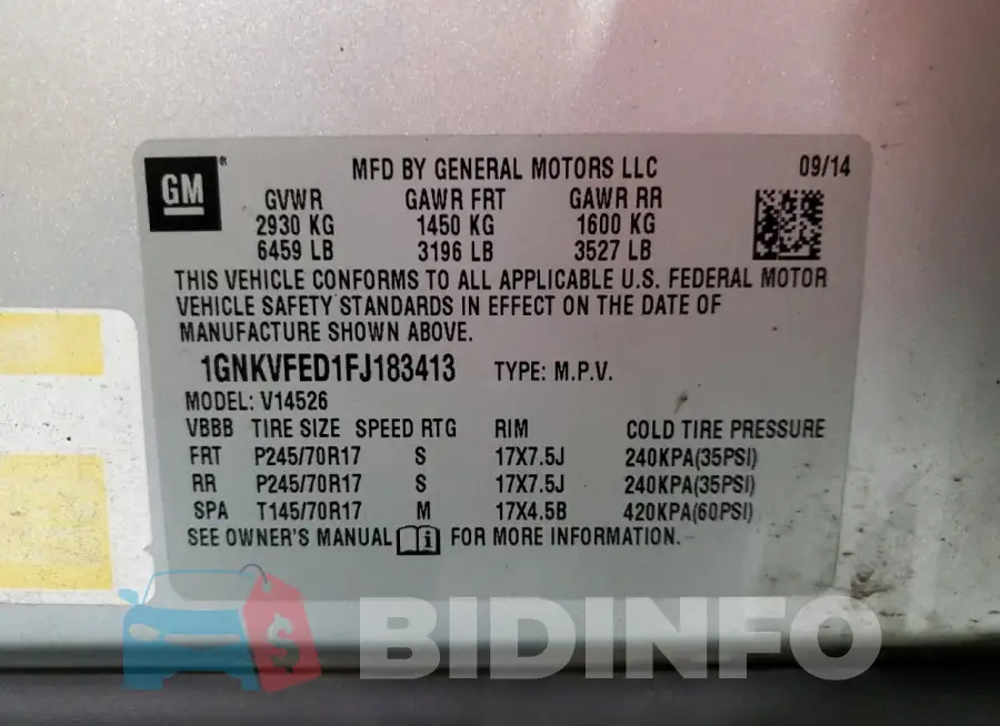 1GNKVFED1FJ183413 Photo# 13