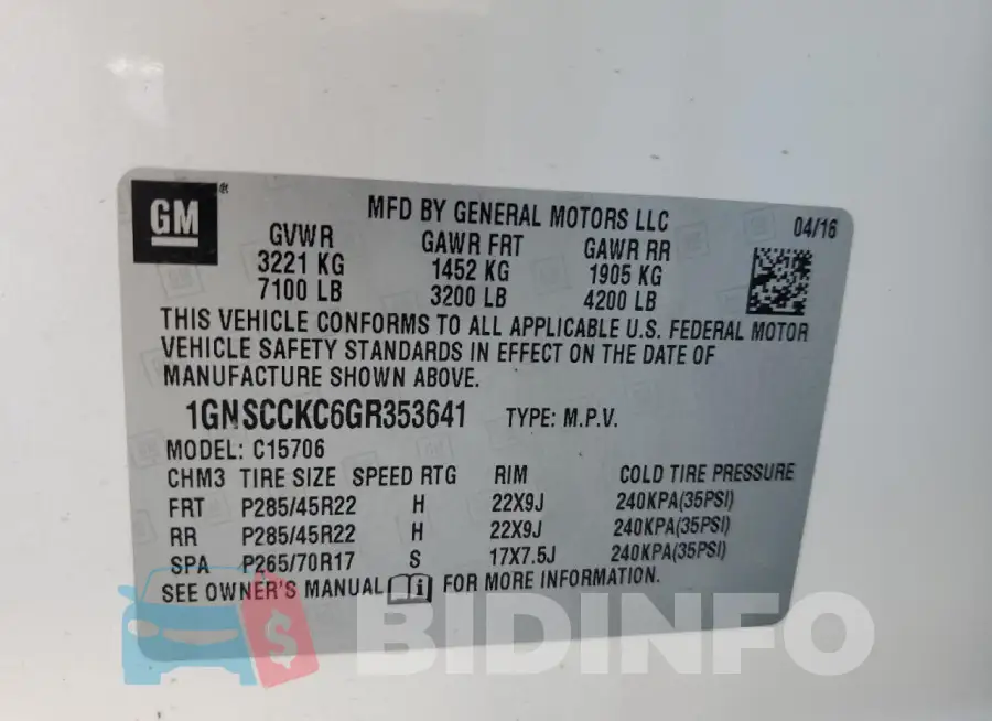 1GNSCCKC6GR353641 Photo# 14