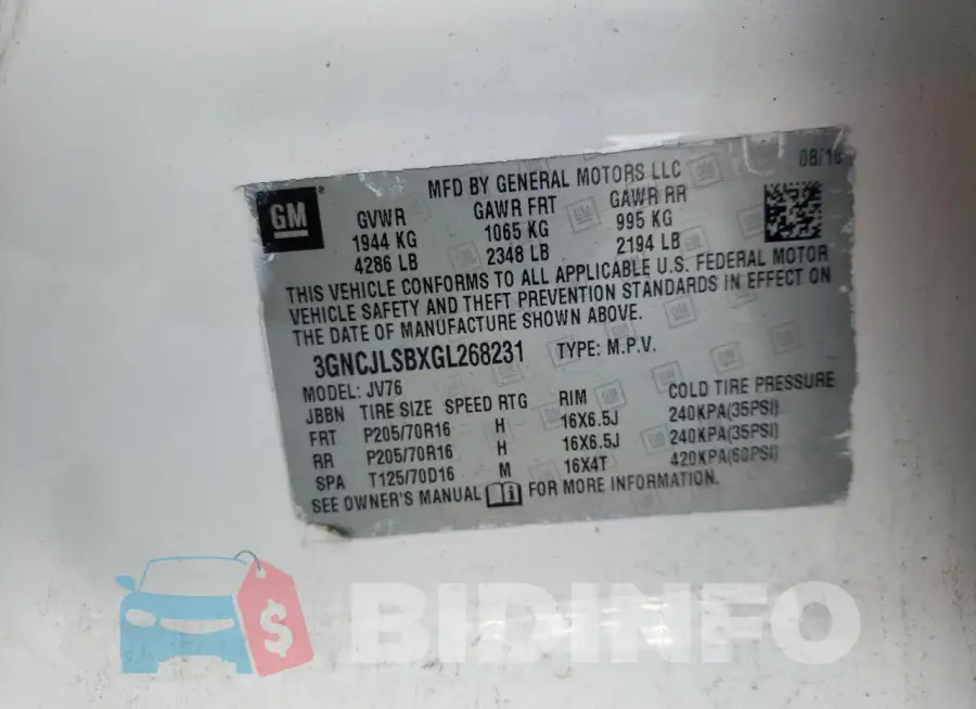 3GNCJLSBXGL268231 Photo# 13