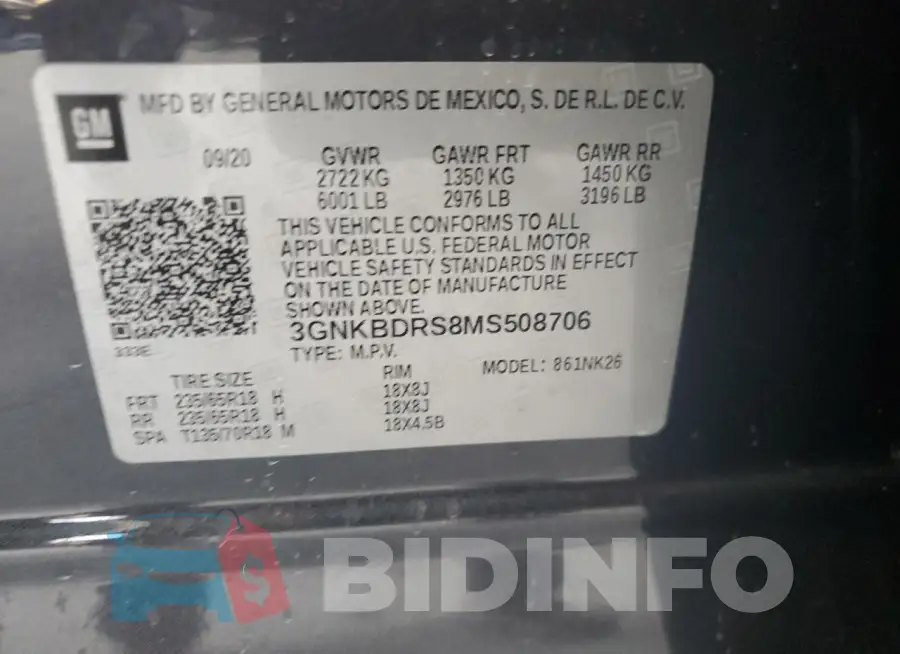 3GNKBDRS8MS508706 Photo# 13