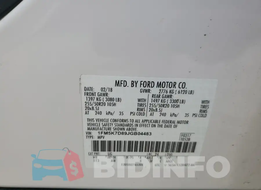 1FM5K7D89JGB04483 Photo# 14