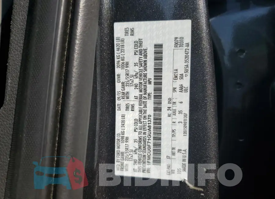1FMCU0F71GUA81370 Photo# 13