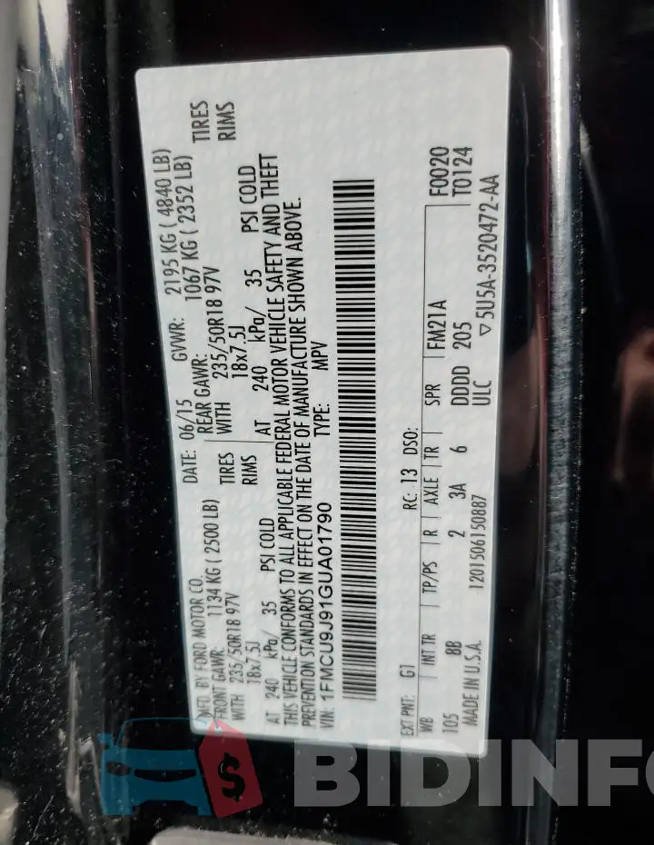 1FMCU9J91GUA01790 Photo# 13