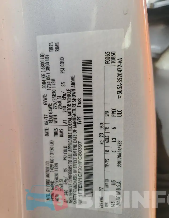 1FTEW1CFXHFC80397 Photo# 12