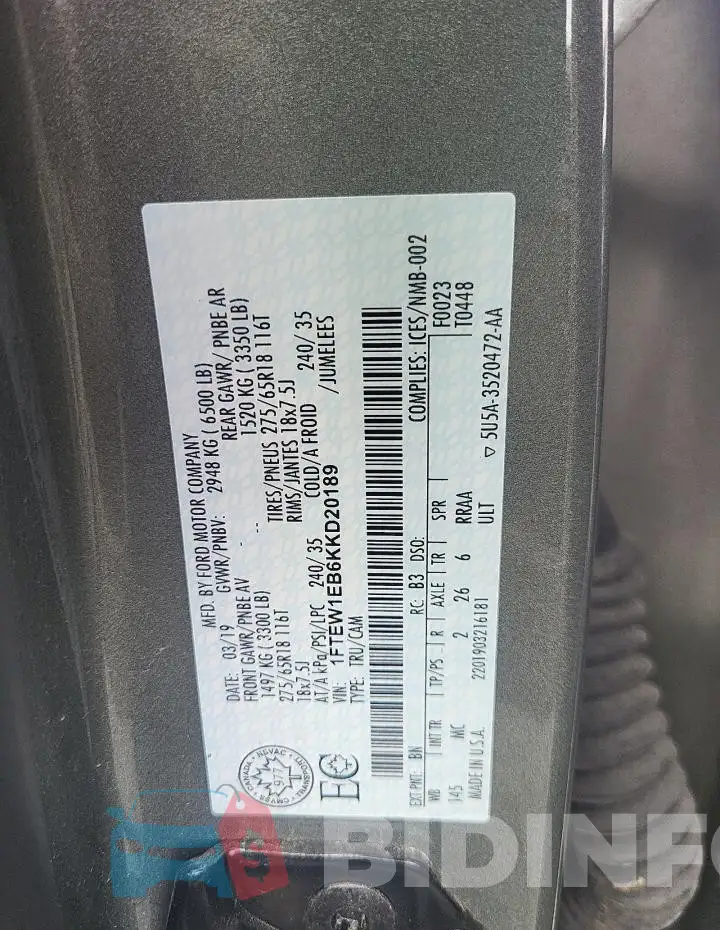 1FTEW1EB6KKD20189 Photo# 12