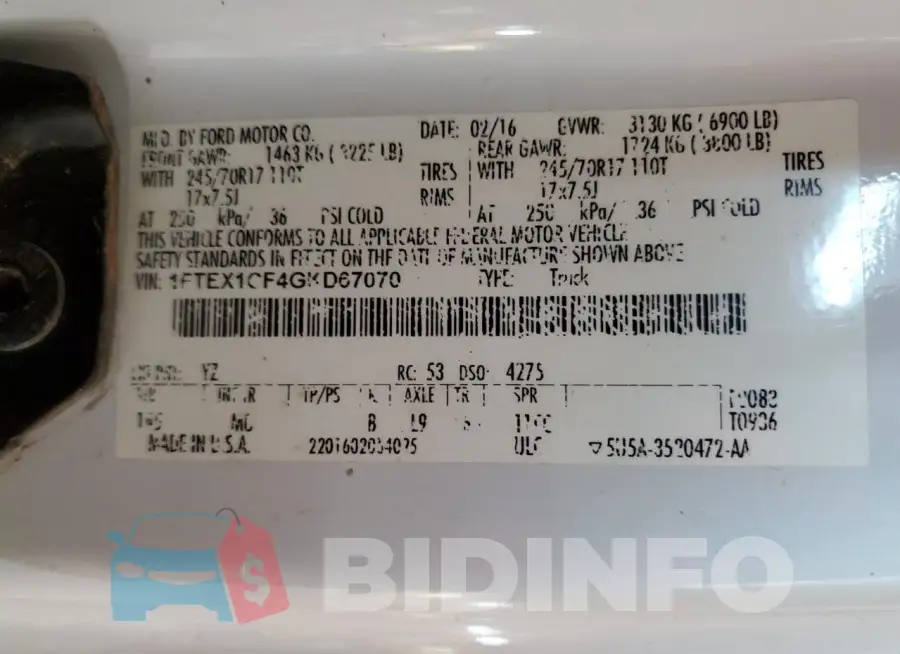 1FTEX1CF4GKD67070 Photo# 12