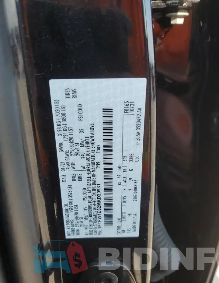 1FTFW1E82MKD20931 Photo# 12