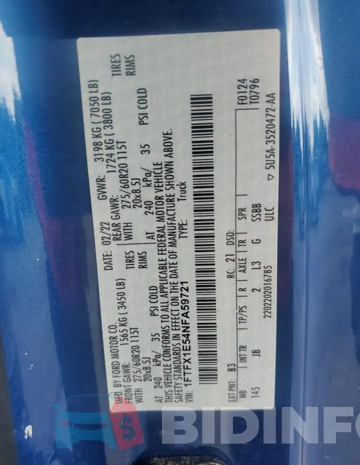 1FTFX1E54NFA59721 Photo# 12