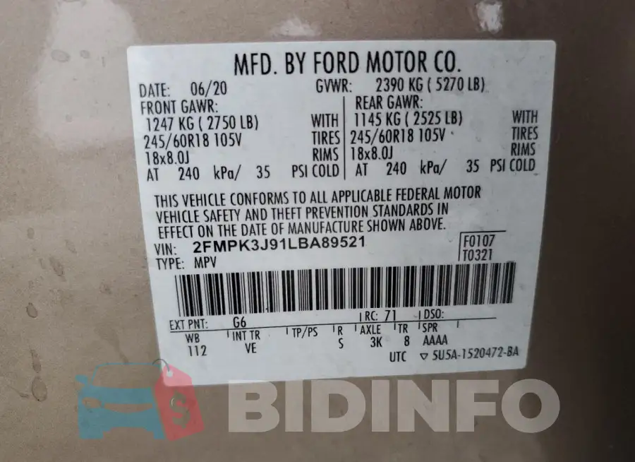 2FMPK3J91LBA89521 Photo# 14