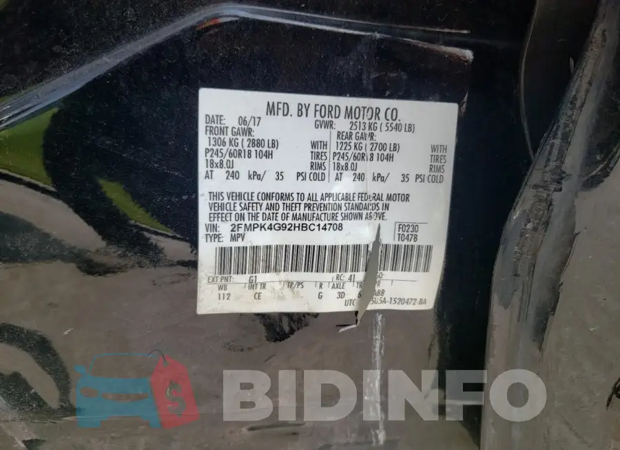 2FMPK4G92HBC14708 Photo# 13