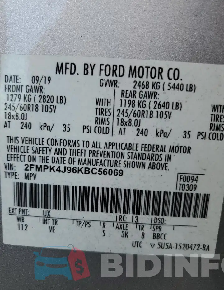 2FMPK4J96KBC56069 Photo# 14