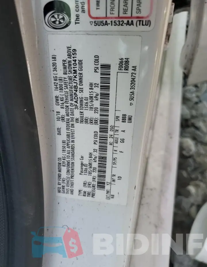 3FADP4BJ7KM104159 Photo# 13