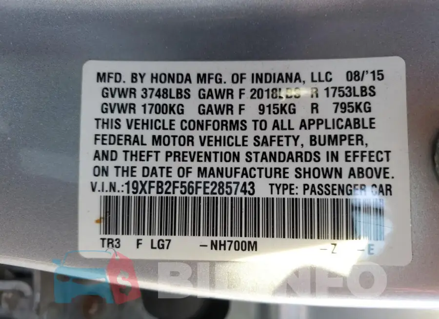 19XFB2F56FE285743 Photo# 13