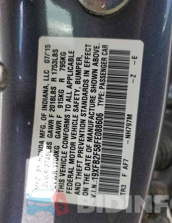 19XFB2F58FE088606 Photo# 13