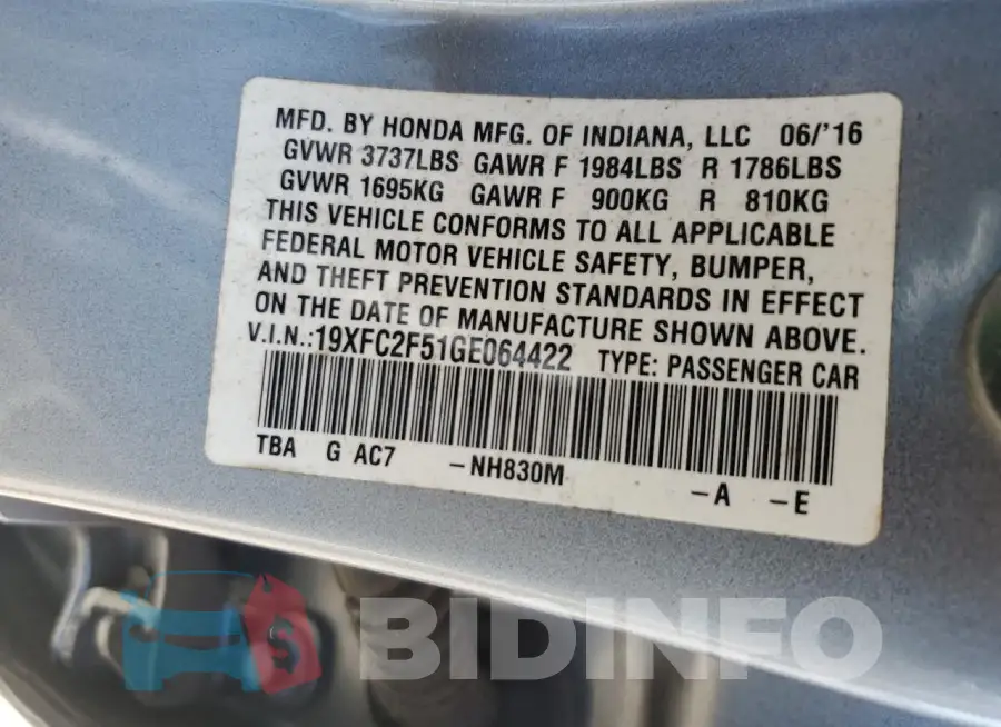 19XFC2F51GE064422 Photo# 12