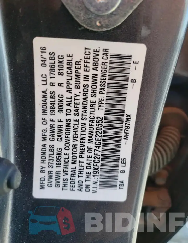 19XFC2F74GE220552 Photo# 13
