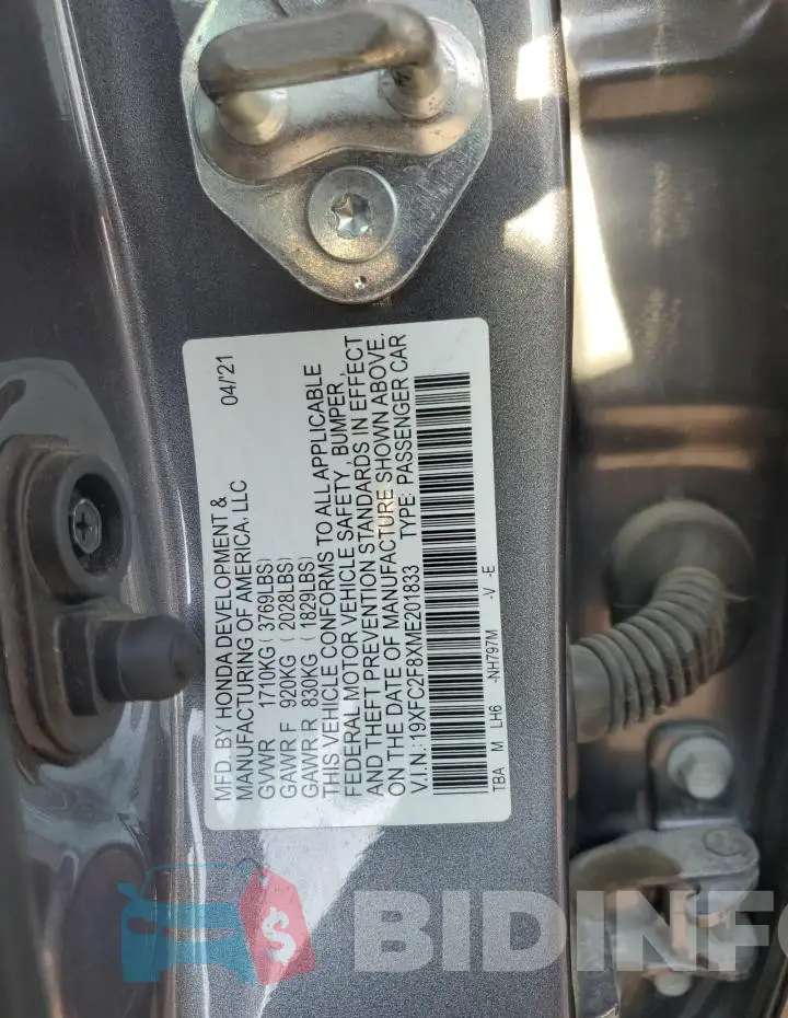 19XFC2F8XME201833 Photo# 12