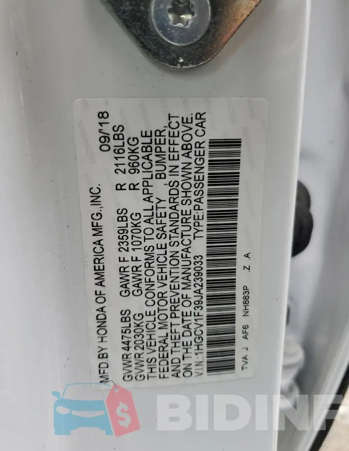 1HGCV1F39JA239033 Photo# 12