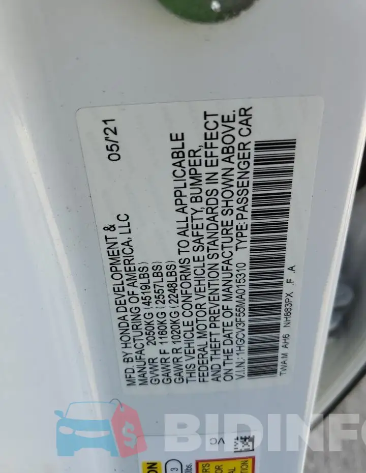 1HGCV3F55MA015310 Photo# 13