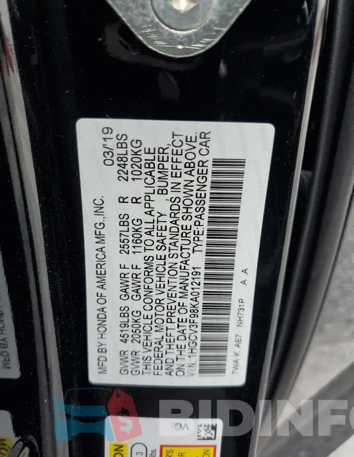 1HGCV3F98KA012191 Photo# 12