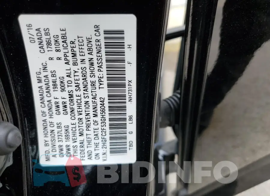 2HGFC2F53GH560442 Photo# 13
