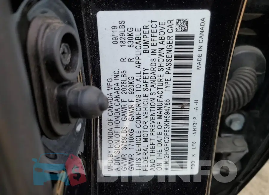 2HGFC2F63KH594785 Photo# 12