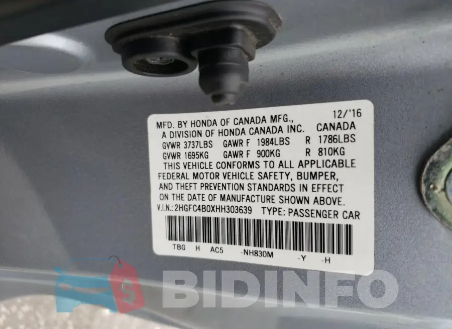 2HGFC4B0XHH303639 Photo# 12