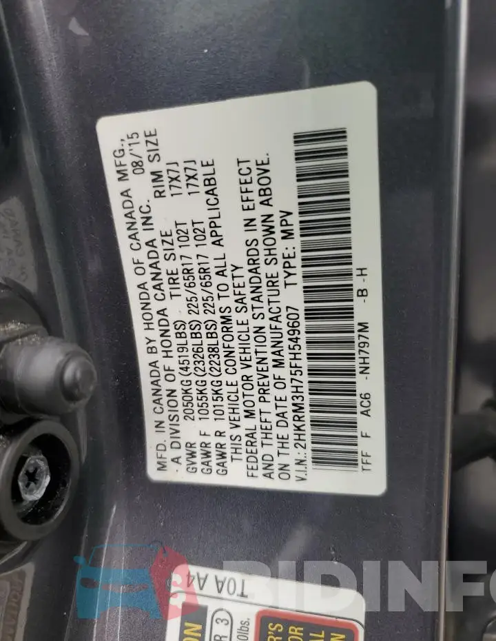 2HKRM3H75FH549607 Photo# 14