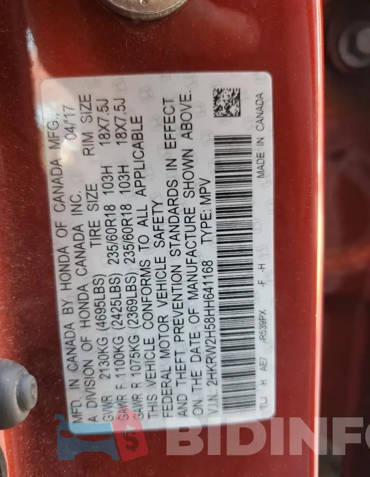 2HKRW2H58HH641168 Photo# 14