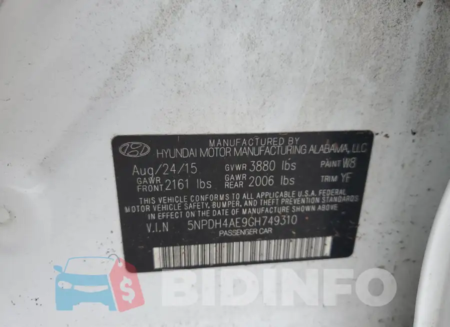 5NPDH4AE9GH749310 Photo# 12