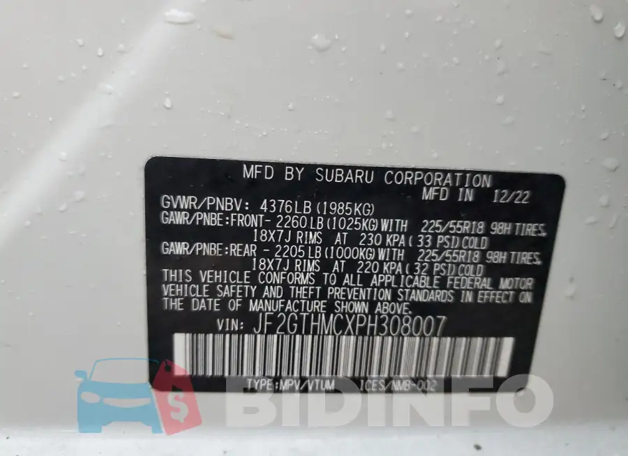 JF2GTHMCXPH308007 Photo# 14