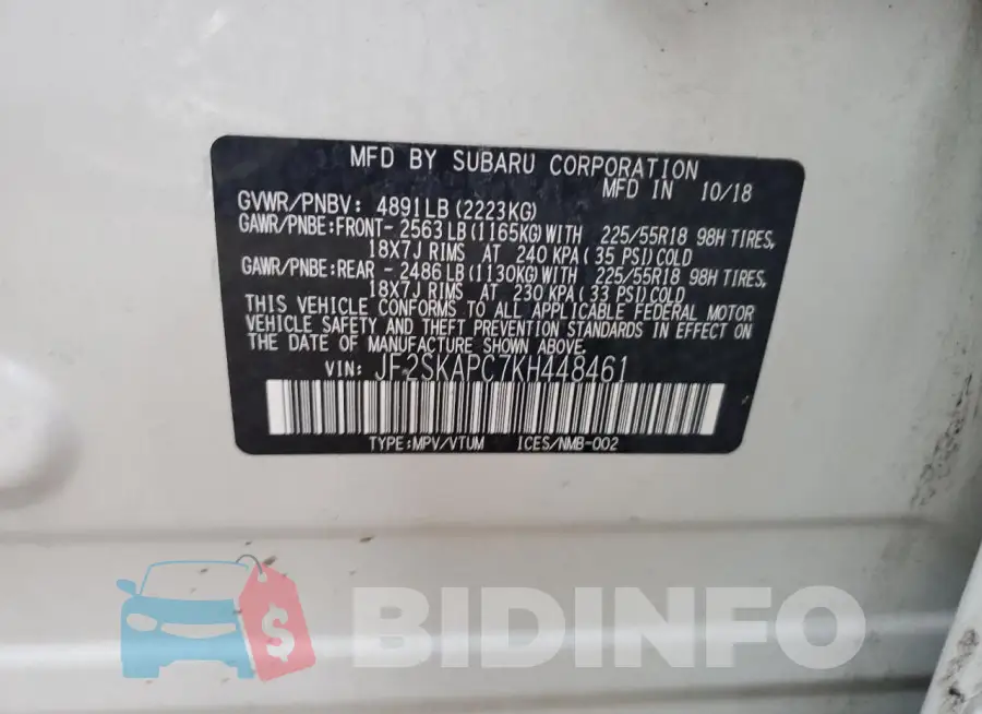 JF2SKAPC7KH448461 Photo# 13