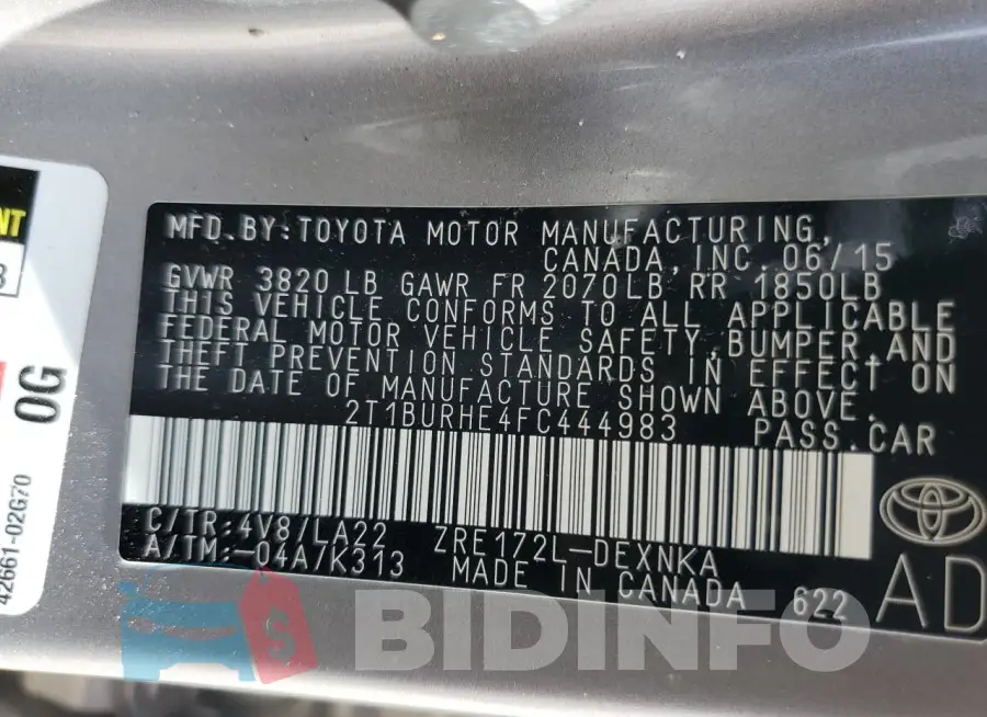 2T1BURHE4FC444983 Photo# 12