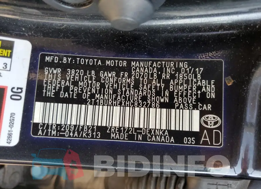 2T1BURHEXHC832786 Photo# 12
