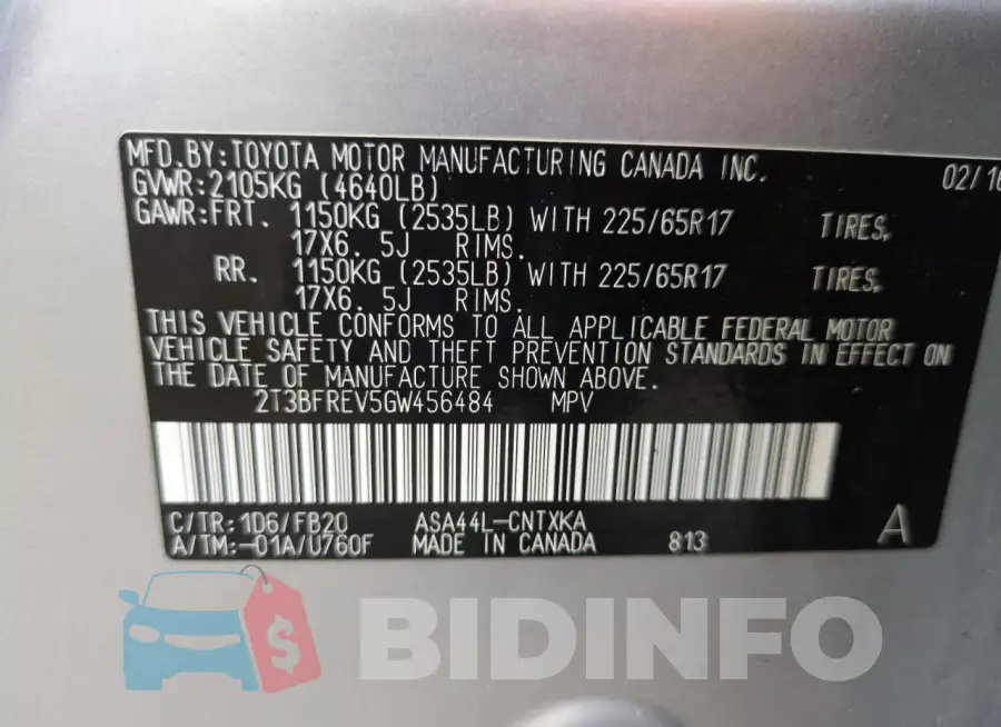 2T3BFREV5GW456484 Photo# 14