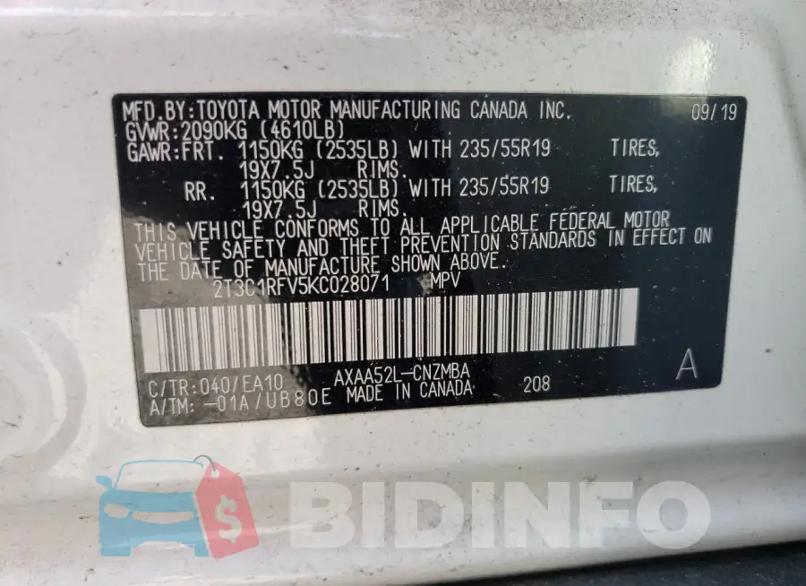 2T3C1RFV5KC028071 Photo# 13