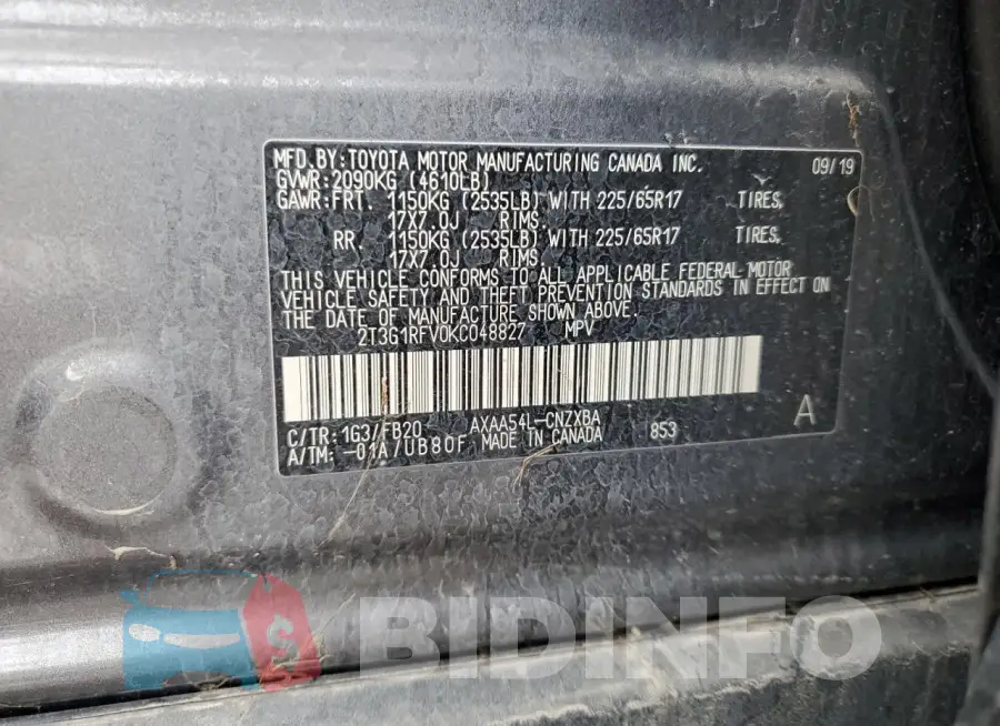 2T3G1RFV0KC048827 Photo# 12