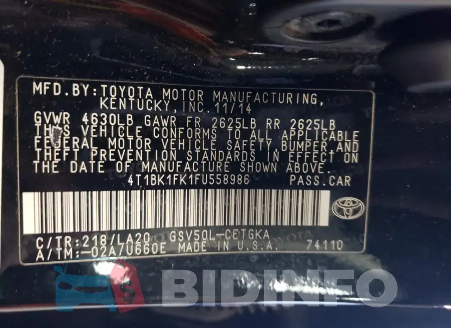 4T1BK1FK1FU558986 Photo# 12