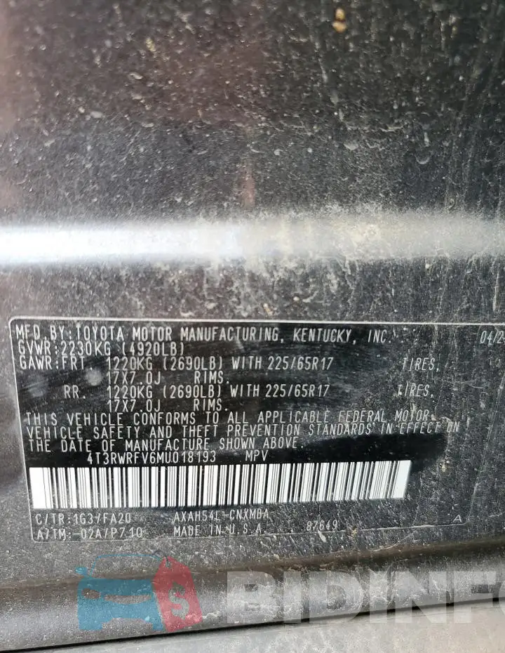 4T3RWRFV6MU018193 Photo# 13