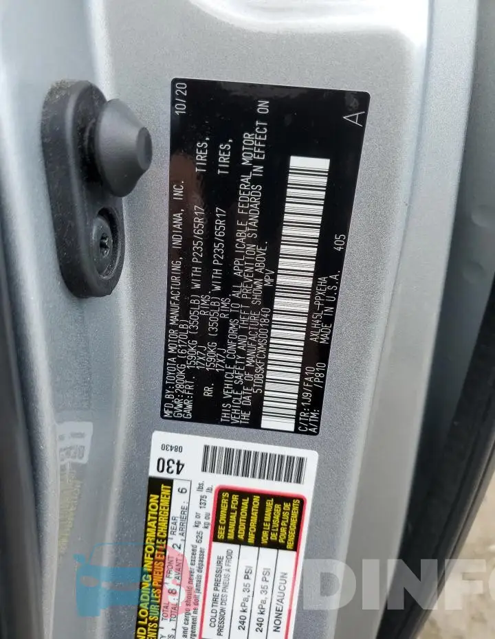 5TDBSKFCXMS001840 Photo# 12