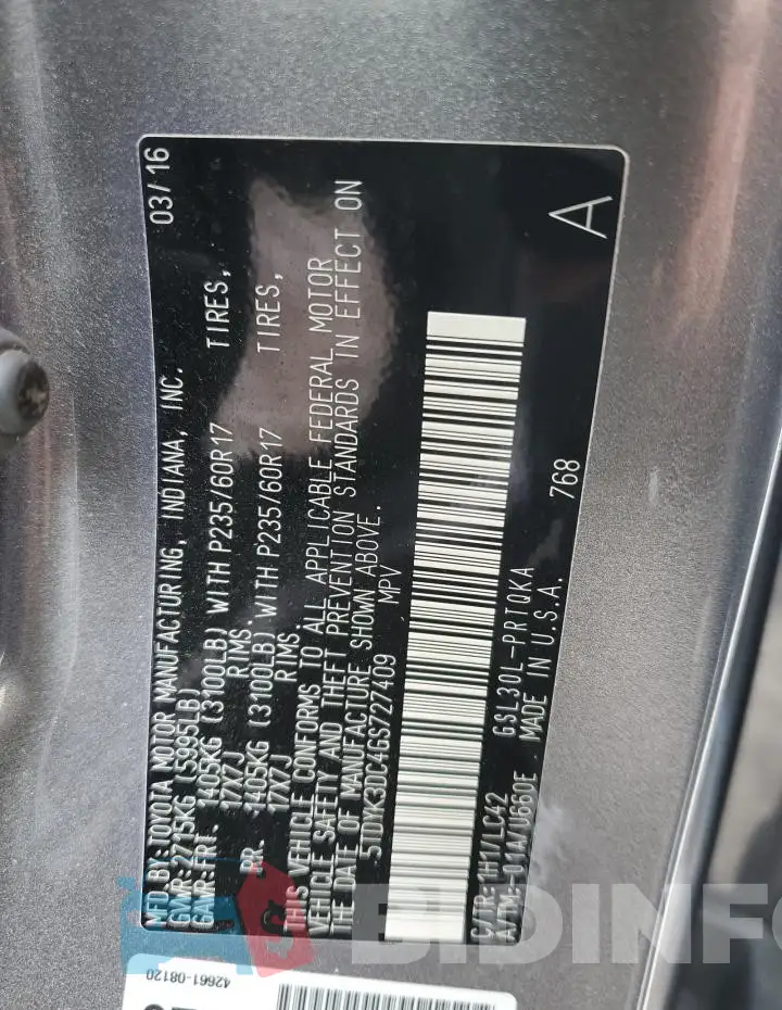 5TDYK3DC4GS727409 Photo# 13