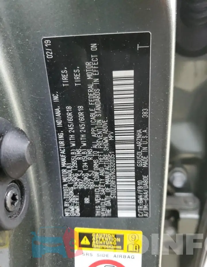 5TDZZRFH7KS320351 Photo# 14