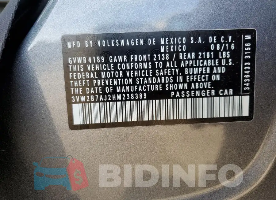 3VW2B7AJ2HM238389 Photo# 13