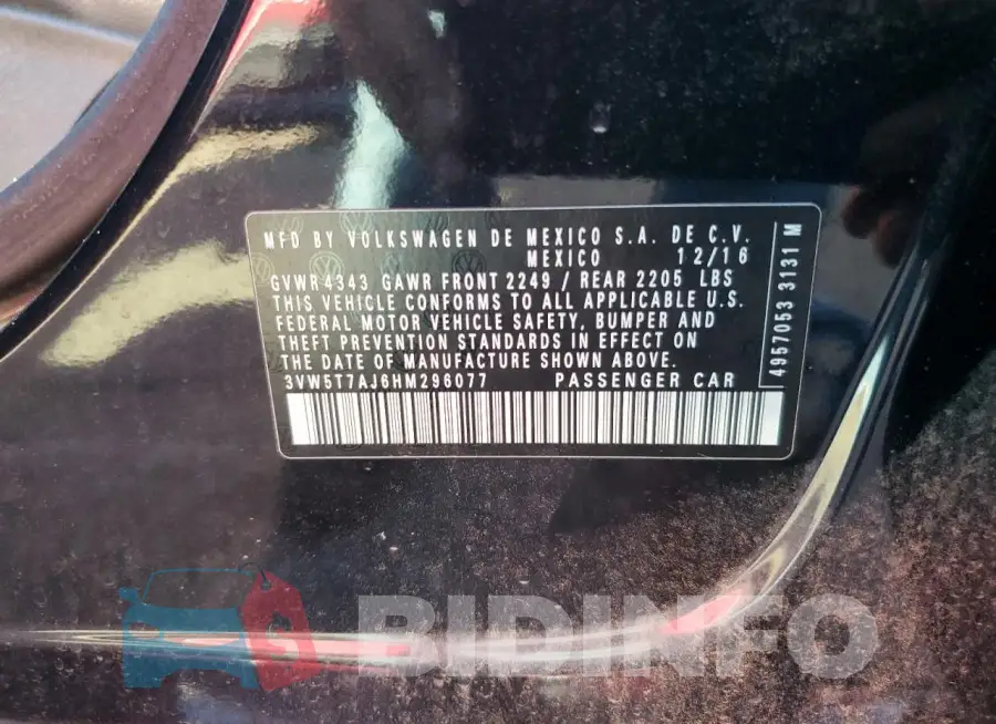 3VW5T7AJ6HM296077 Photo# 12