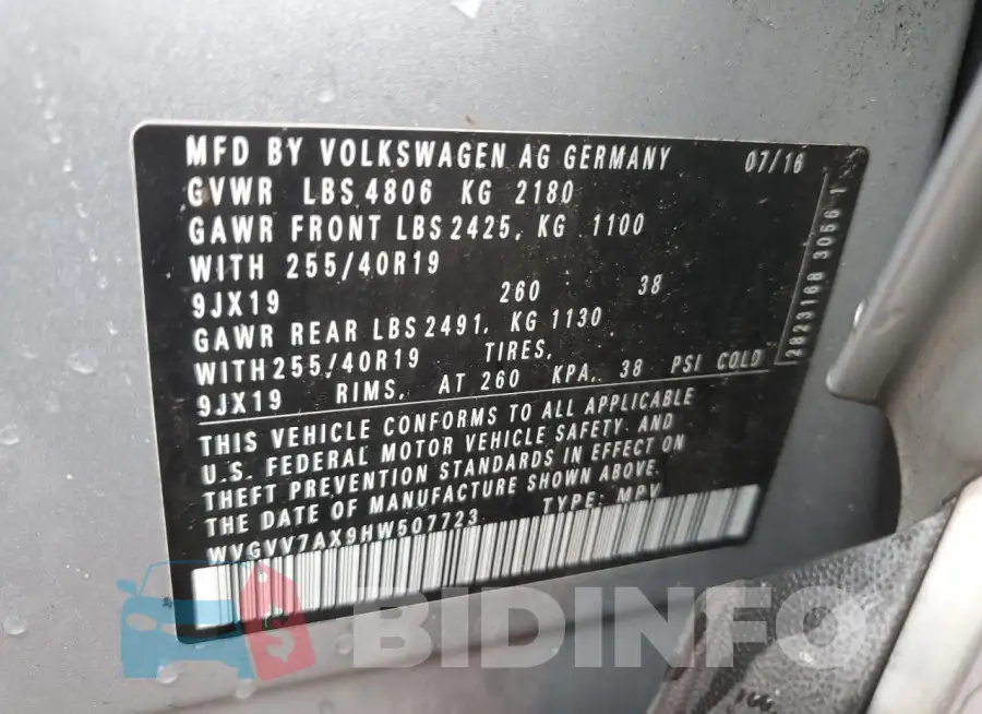 WVGVV7AX9HW507723 Photo# 14