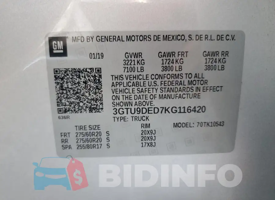 3GTU9DED7KG116420 Photo# 13