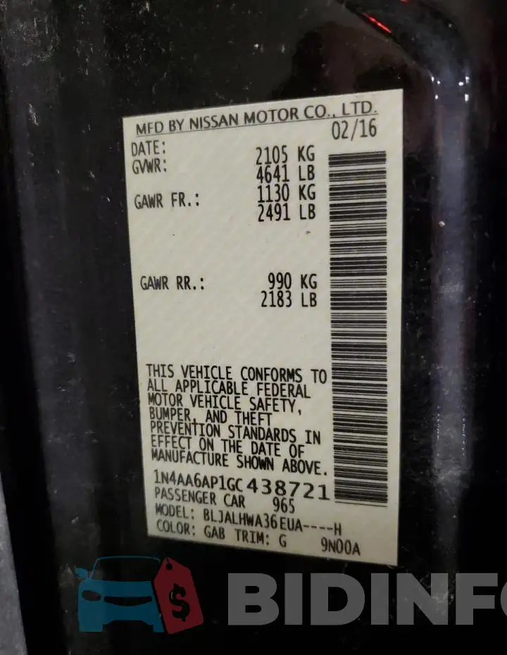 1N4AA6AP1GC438721 Photo# 12