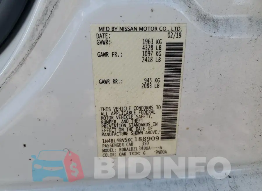 1N4BL4BV5KC188909 Photo# 13