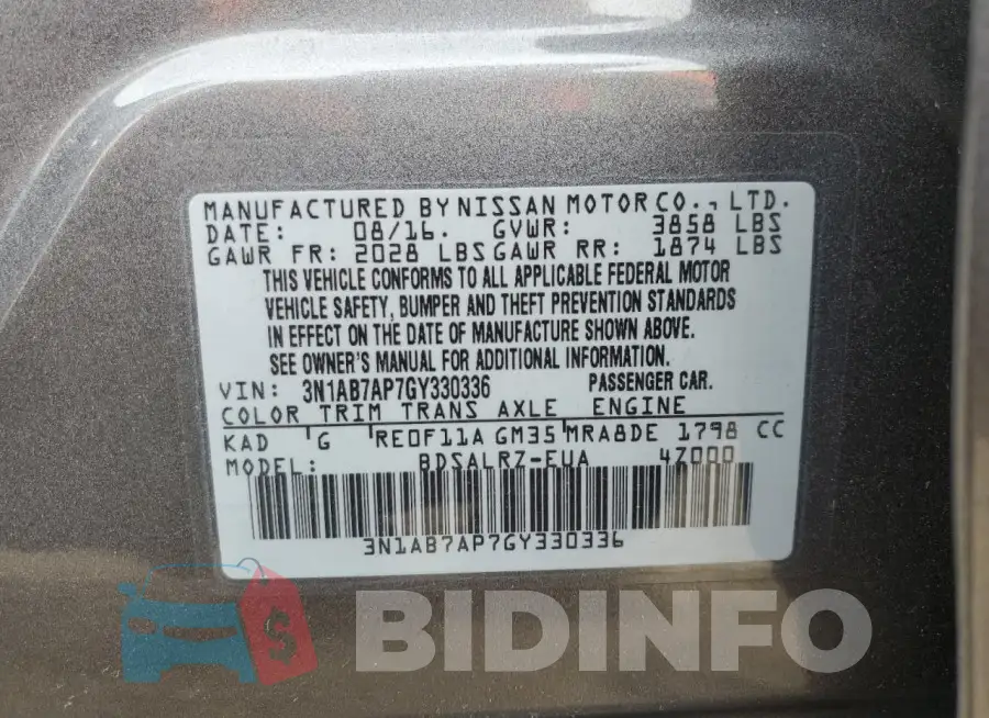 3N1AB7AP7GY330336 Photo# 12